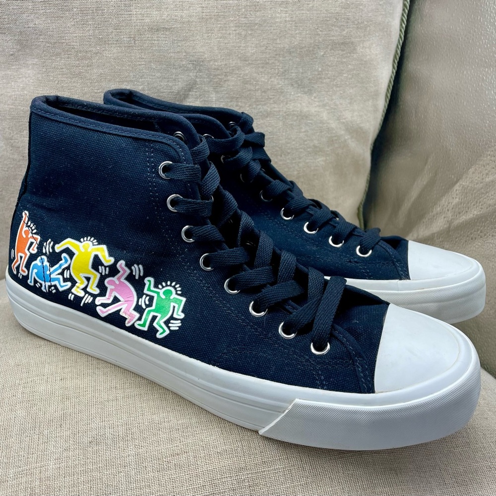 H&M Men’s Black High-Top Sneakers with Colorful Design by Artist Keith Haring